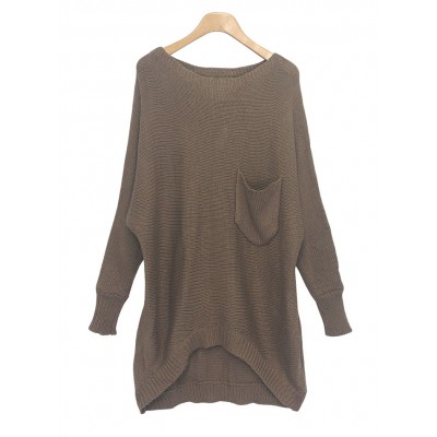 Casual Scoop Neck High-Low Hem Batwing Long Sleeve Sweater For Women